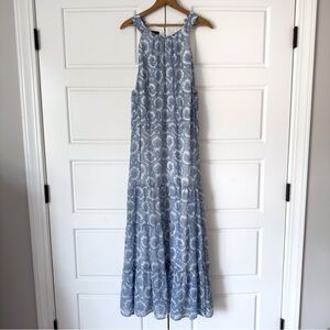 Talbots Paisley Tiered Maxi Dress 22W Blue White Cottage Coquette Wedding Spring